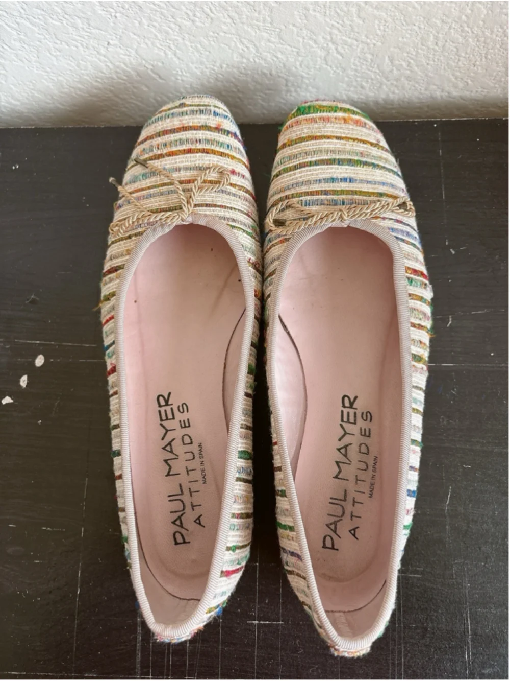 Paul Mayer Attitudes Ballet Flats Sz 8B Multicolor Woven Spain Vero Cuoio Bow